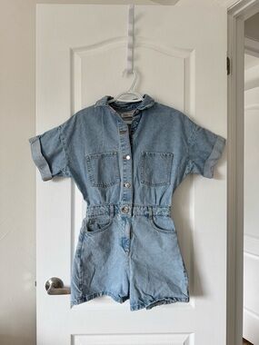 Zara denim short-sleeve romper